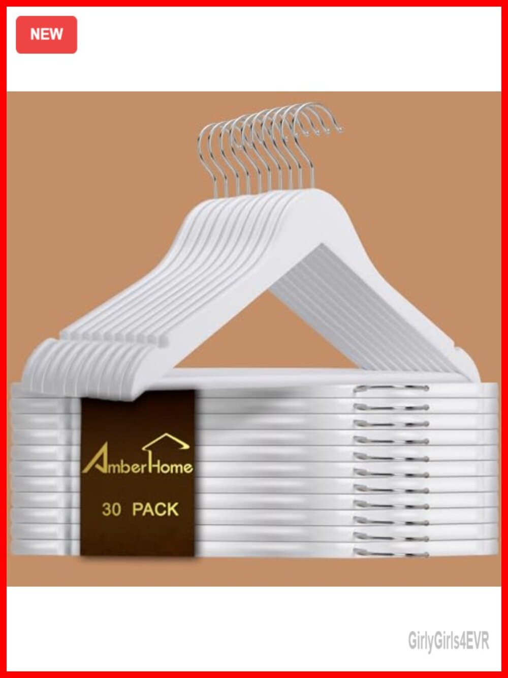 White Wood Suit Hangers, 30 Pack, Contoured Shoulder, Anti-Slip